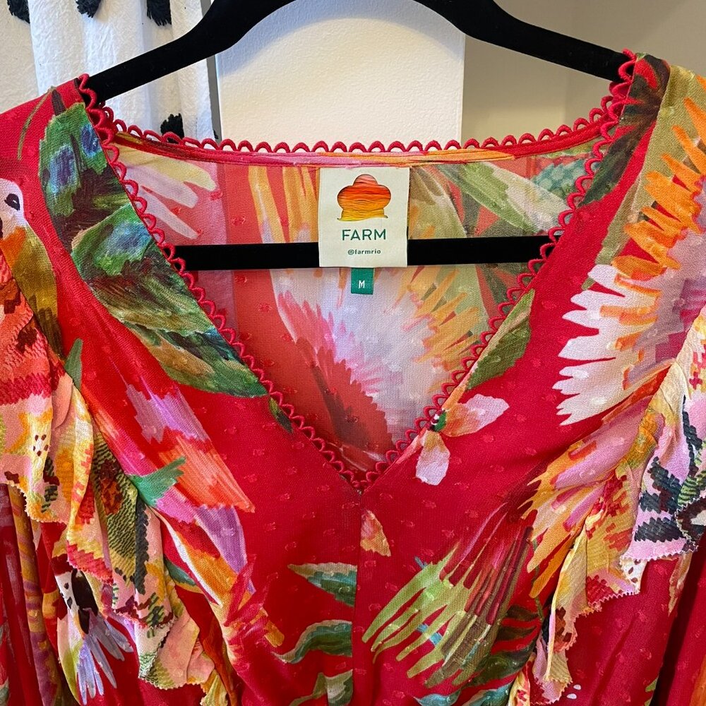 FARM Rio Red Tropical Ruffled V-Neck Blouse - Picture 7 of 11